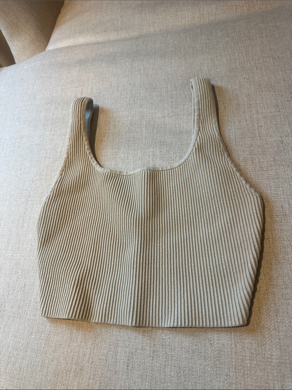 Babaton Ribbed Square-Neck Crop Top in Beige